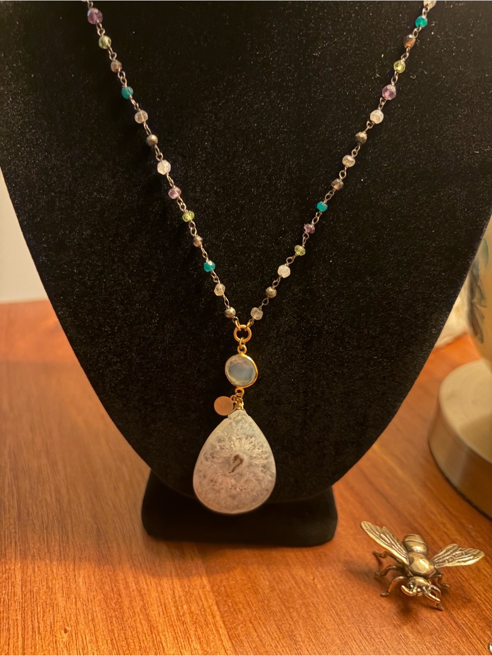 Catherine Page Multicolor Beaded Necklace with White Teardrop Pendant